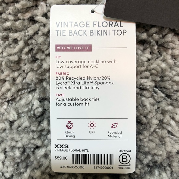 ATHLETA VINTAGE FLORAL TIE BACK BIKINI TOP - Picture 6 of 6
